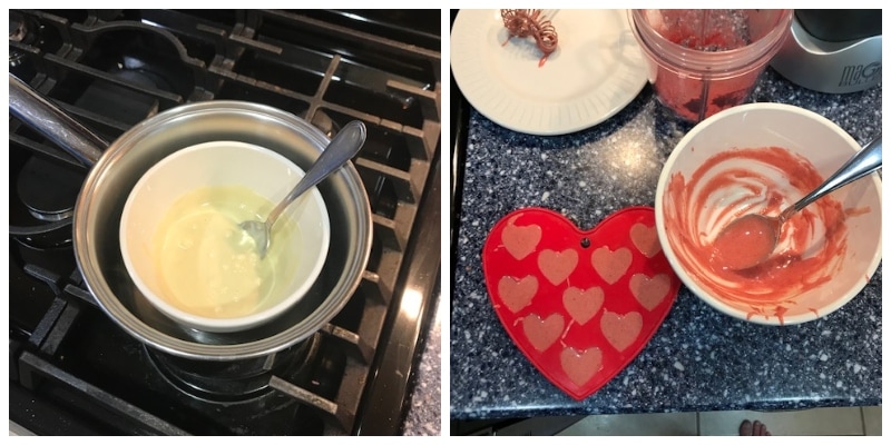 photo showing steps to make strawberry white chocolate.