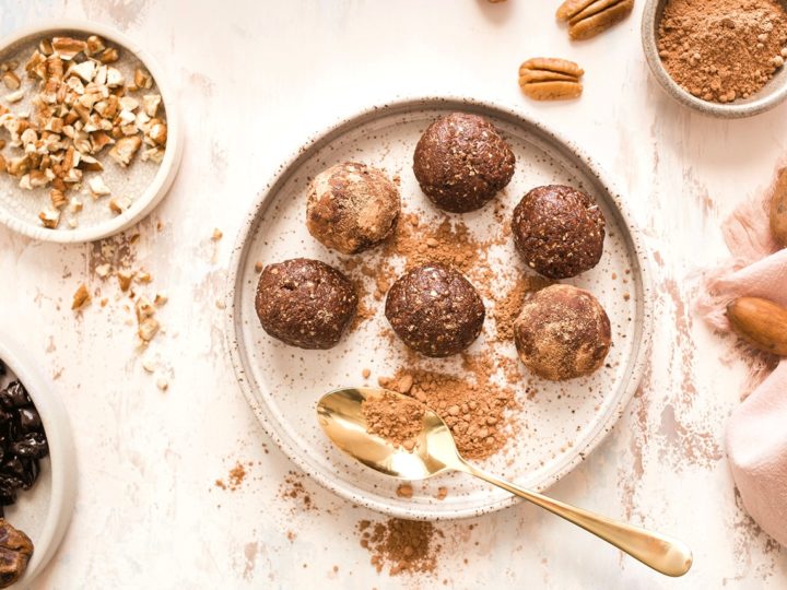 Image for Chocolate Cherry Pecan Energy Balls Recipe (Plant-Based & Gluten-Free)