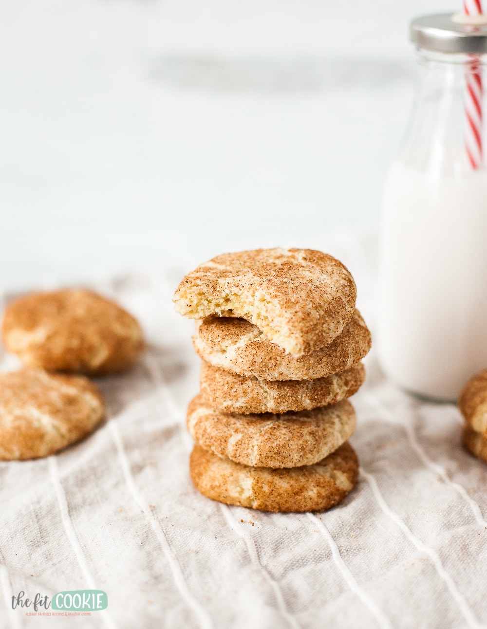 dairy free snickerdoodle cookies with bite taken