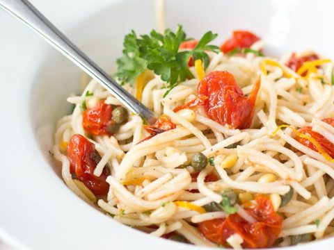 Image for Quinoa Spaghetti with Roasted Tomatoes, Capers and Pine Nuts (Gluten Free)