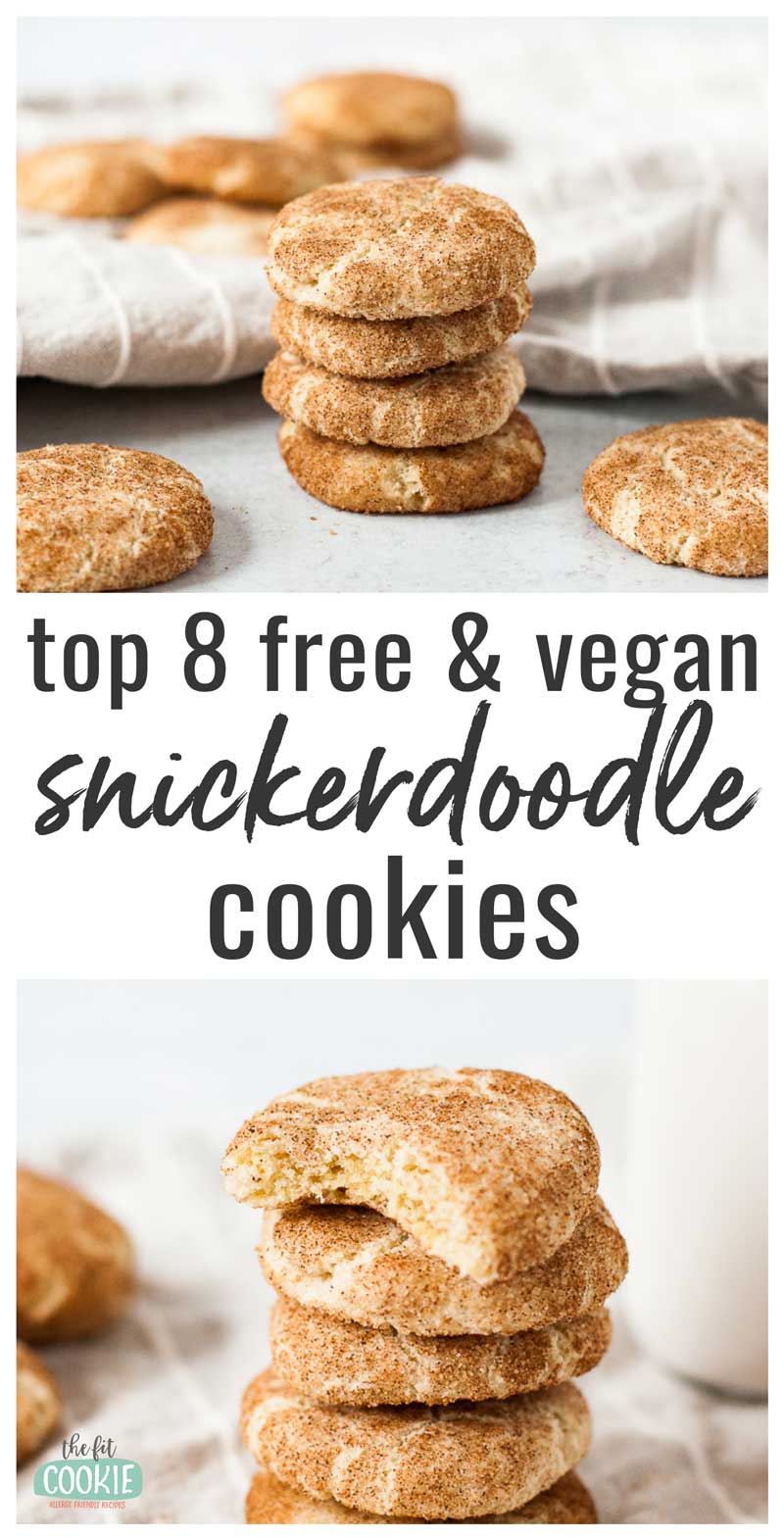 photo collage of gluten free snickerdoodle cookies