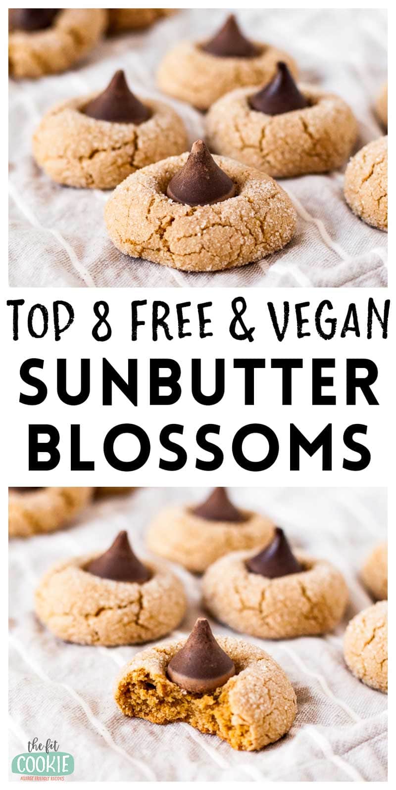photo collage of sunbutter blossom cookies