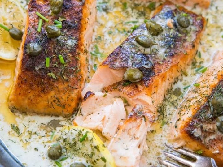 Image for Crispy Skillet Salmon with Lemon Caper Dill Sauce
