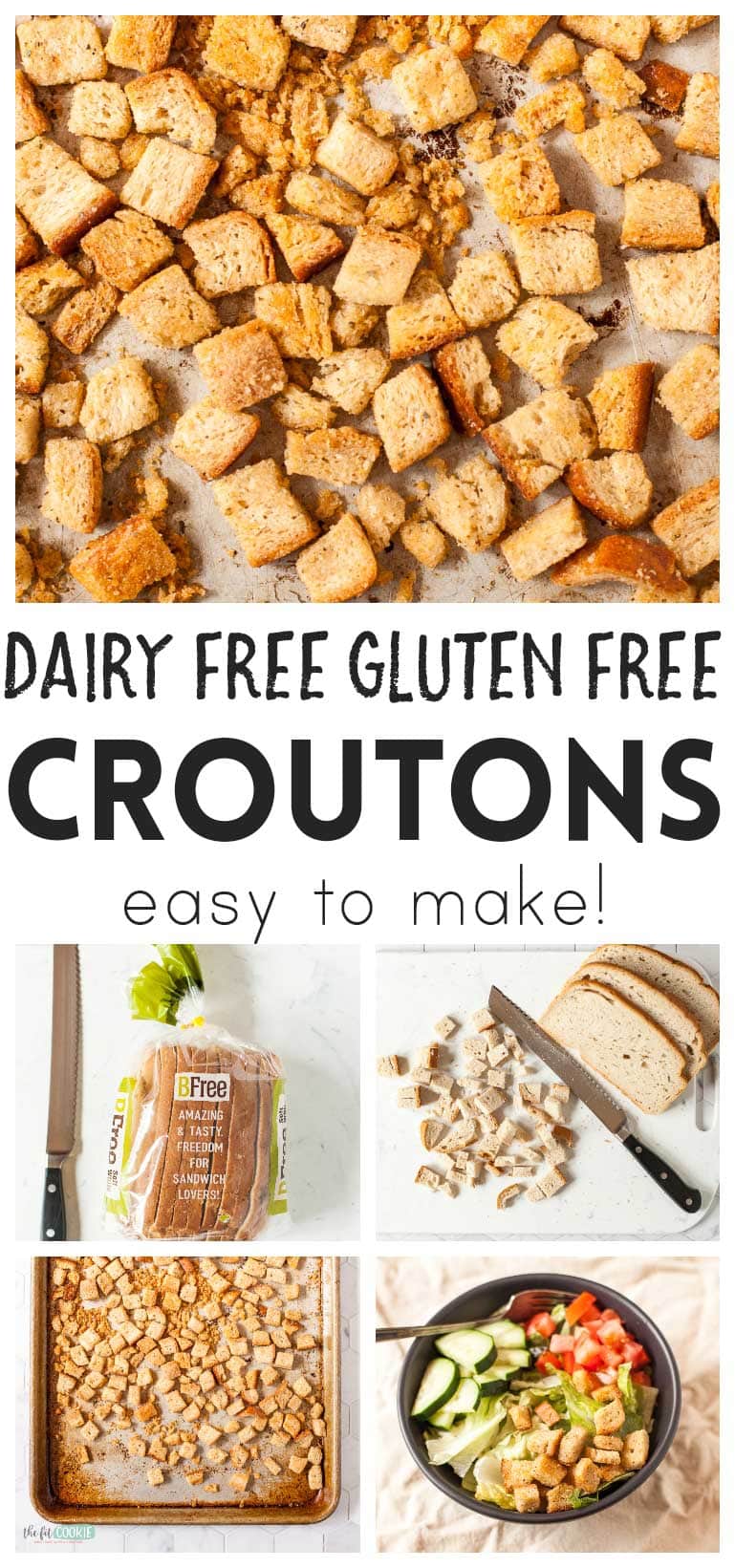 photo collage of gluten free croutons with text overlay