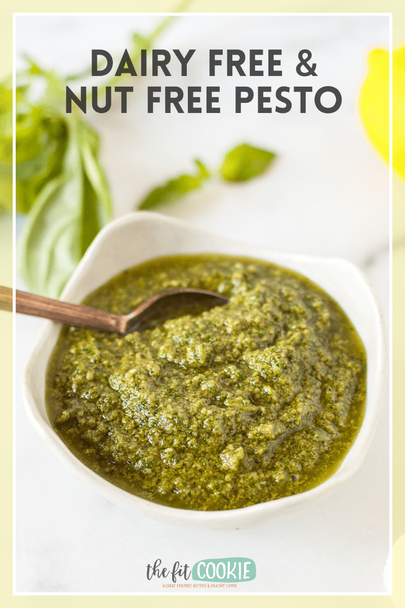 pesto in a bowl with text overlay