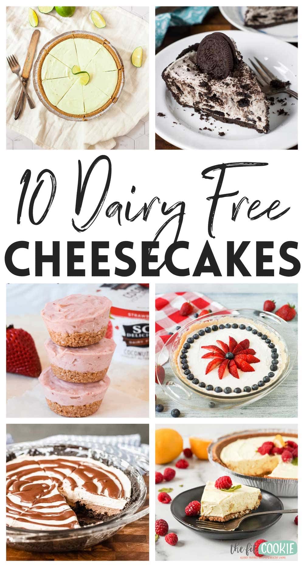 photo collage of various vegan cheesecakes