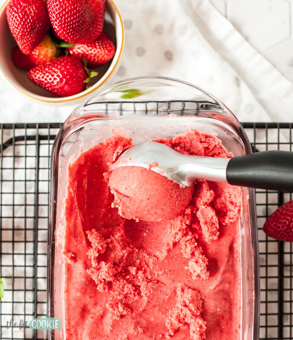 close up photo of scoop of strawberry ice cream