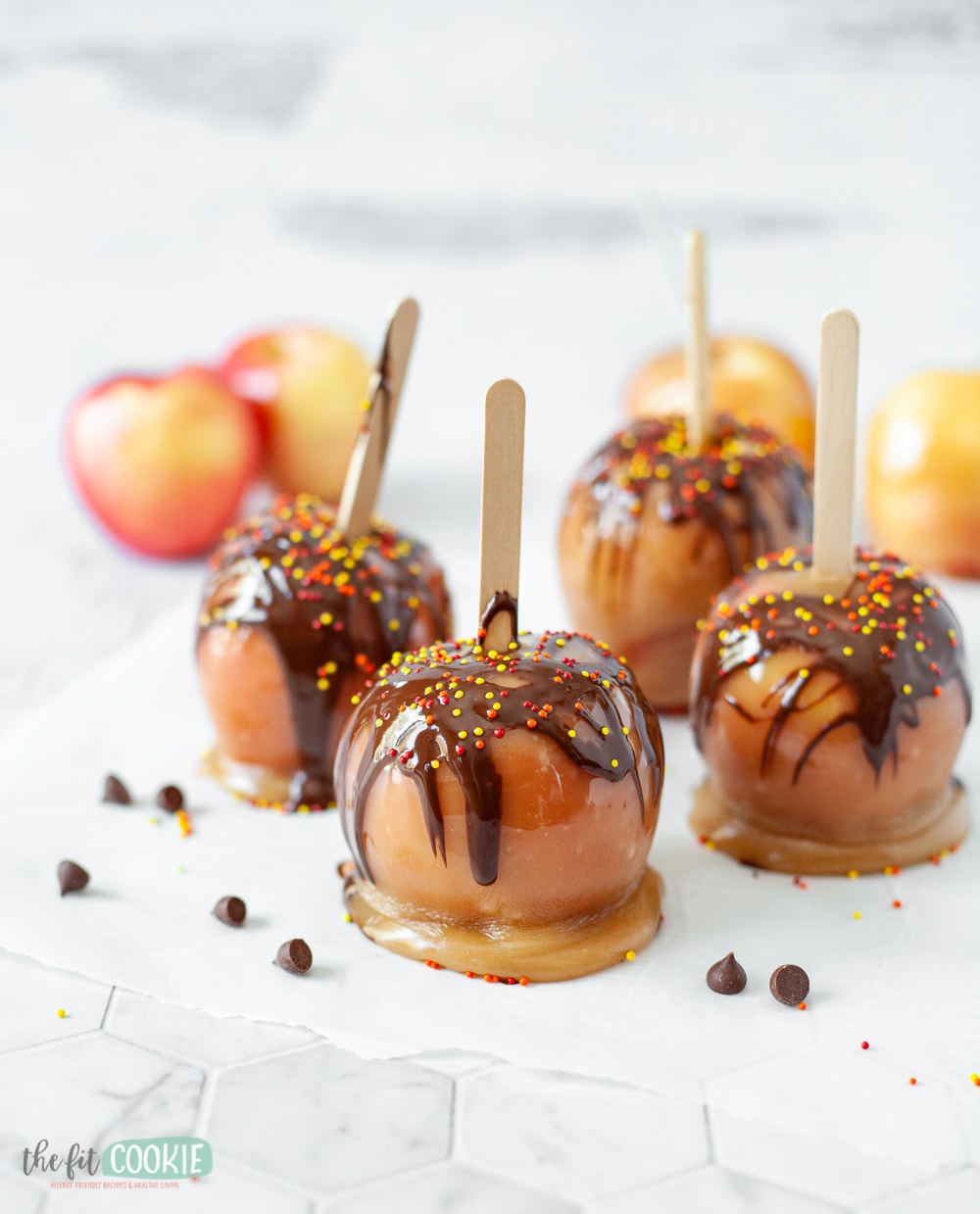 Non dairy caramel apples with chocolate.