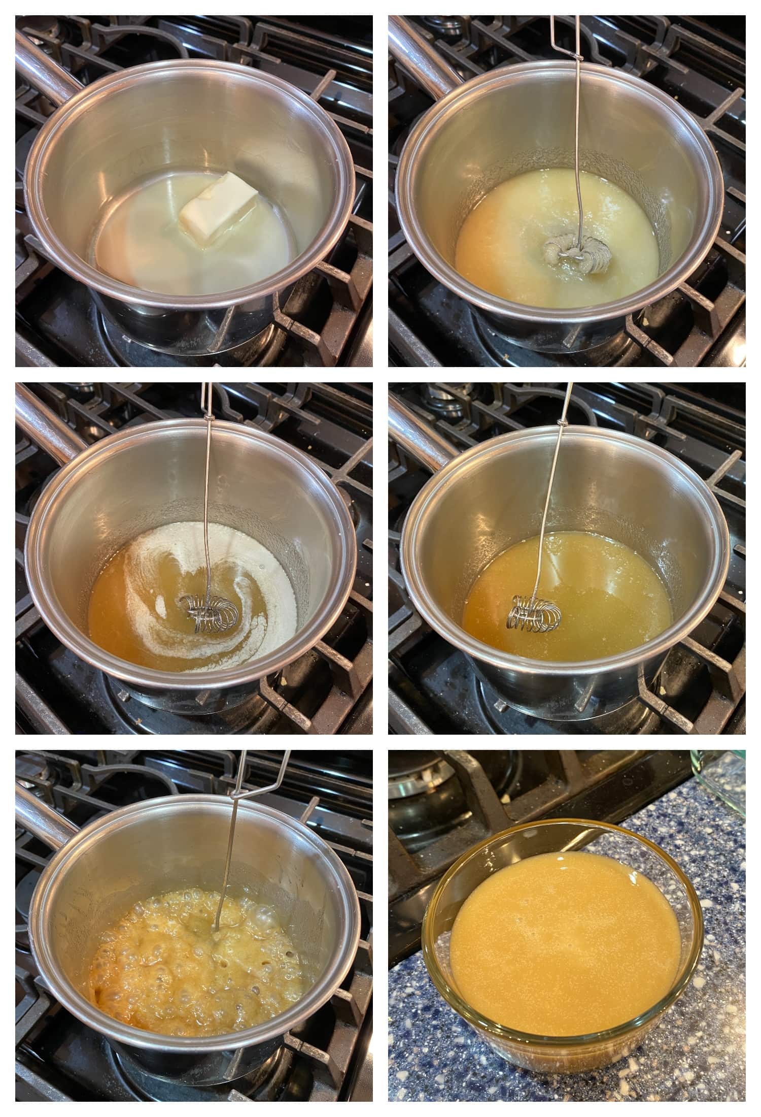 collage of process photos of easy caramel recipe