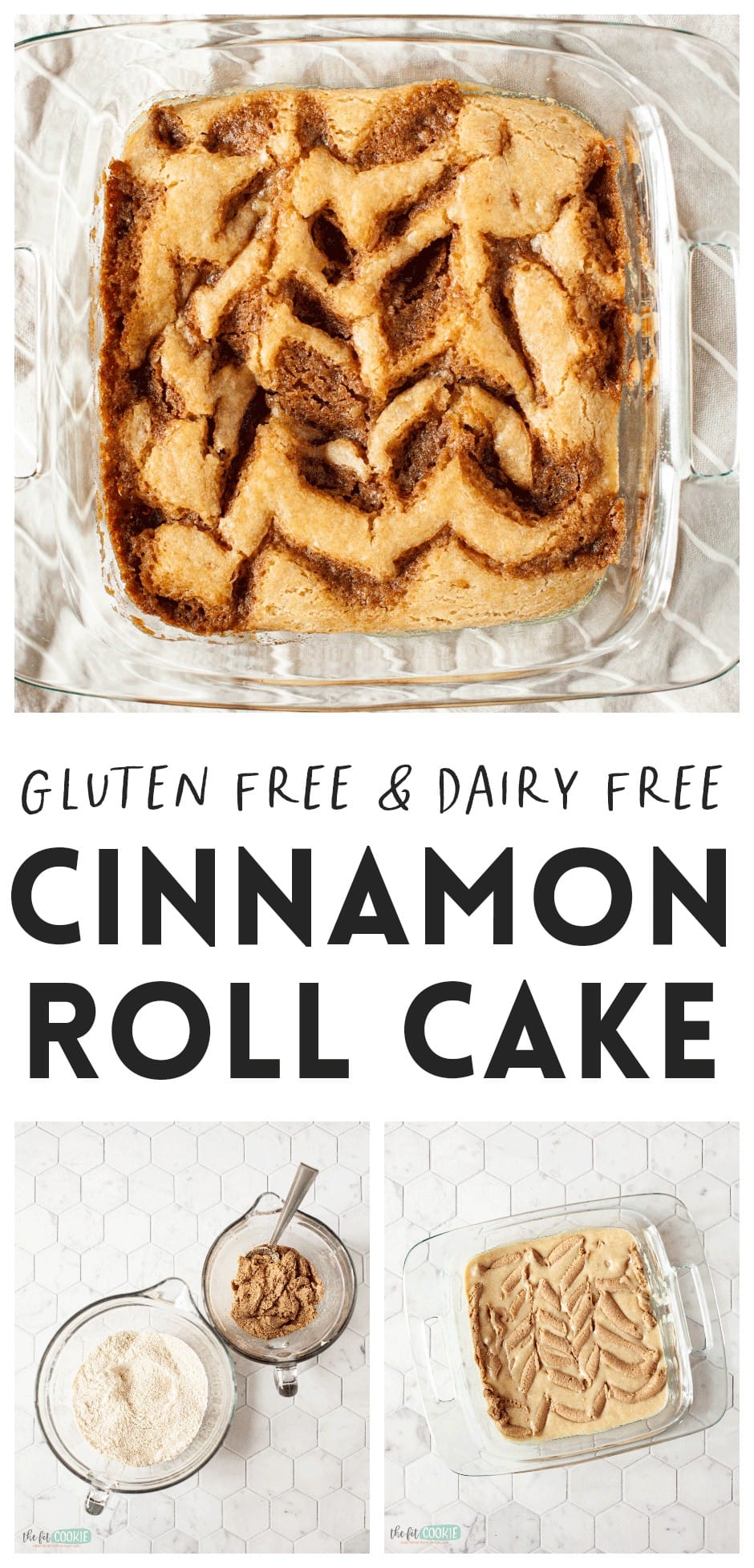 photo collage of dairy free cinnamon roll cake