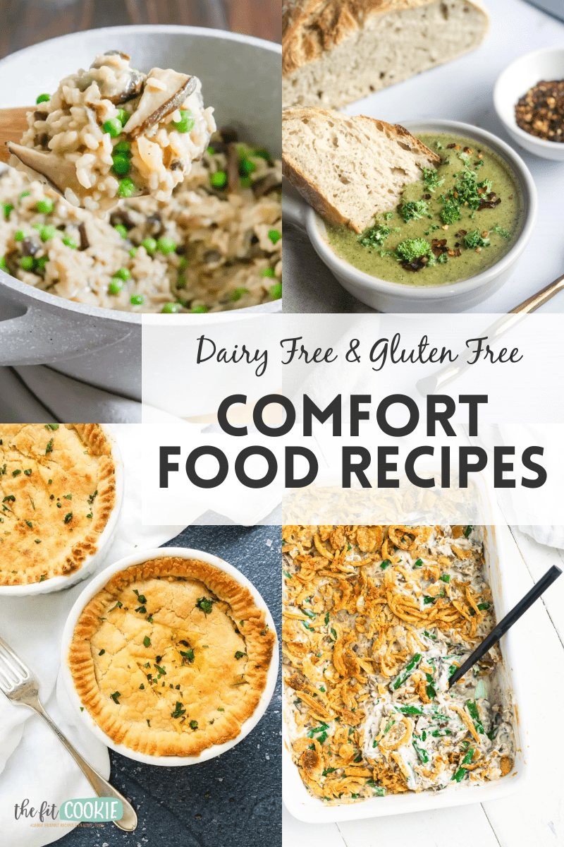 photo collage of gluten free comfort food recipes