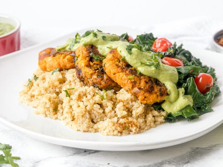 Image for Sweet Potato Patties with Chickpeas and Creamy Avocado Sauce