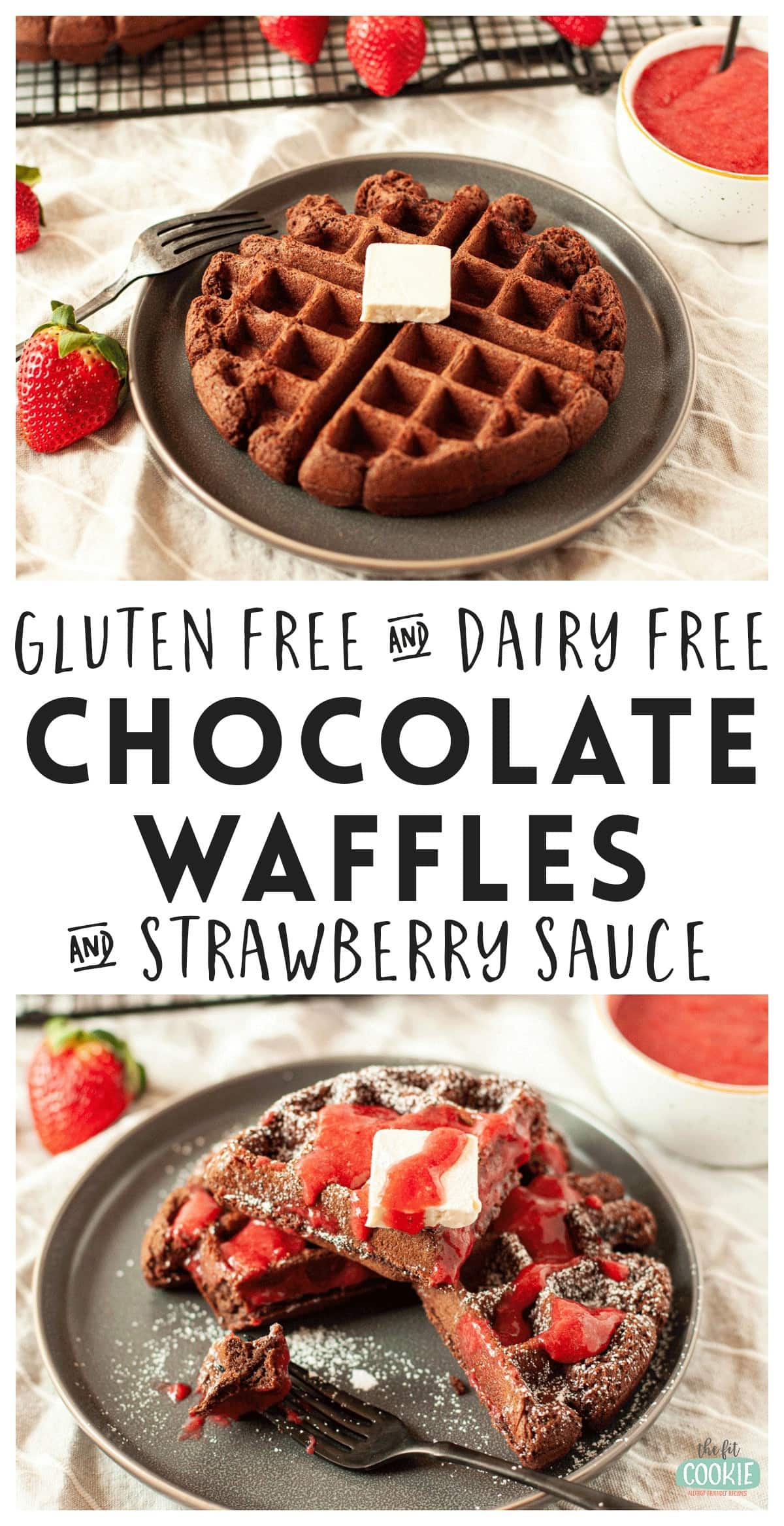 photo collage of chocolate waffles with text