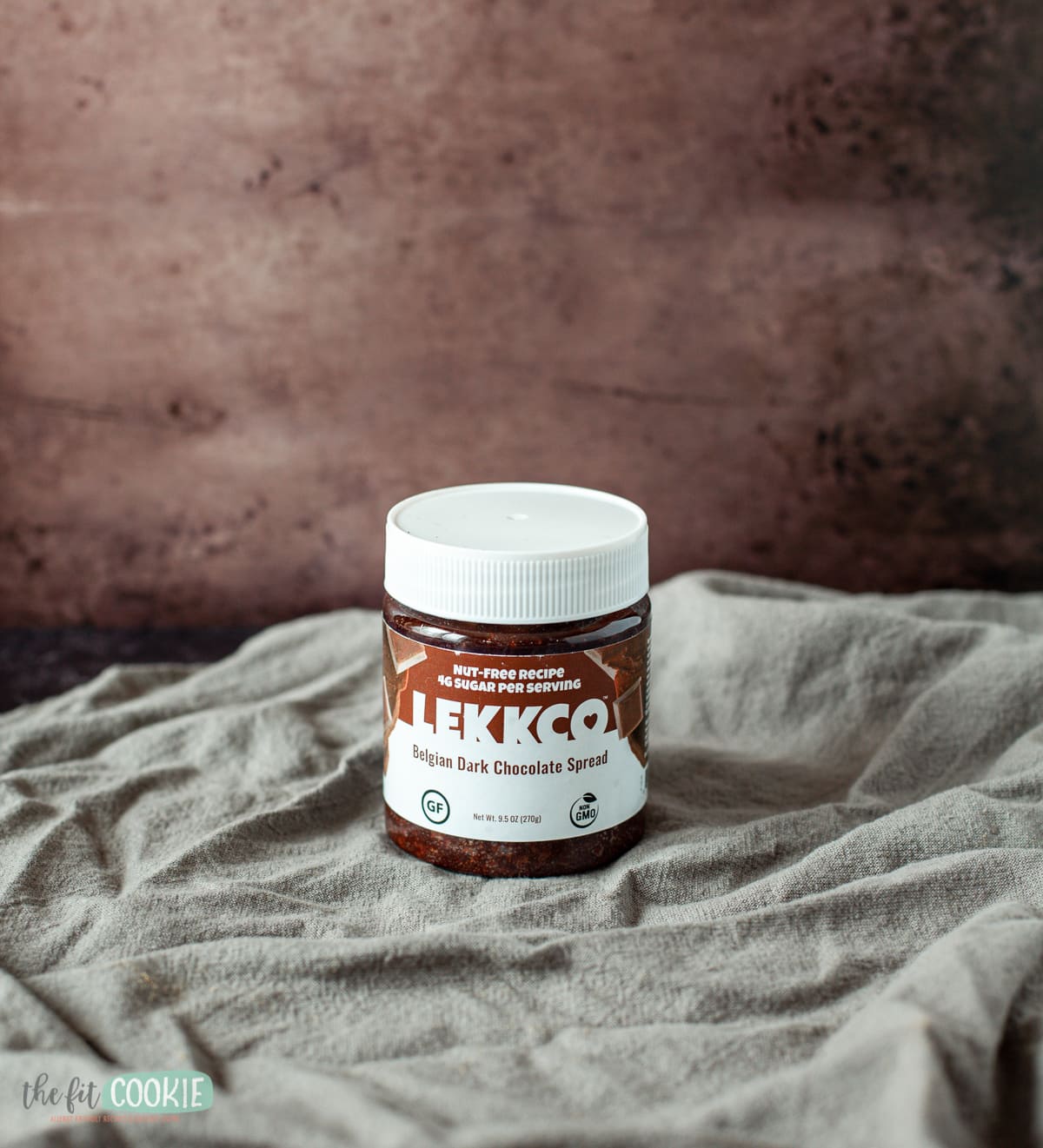 jar of Lekkco dark chocolate spread