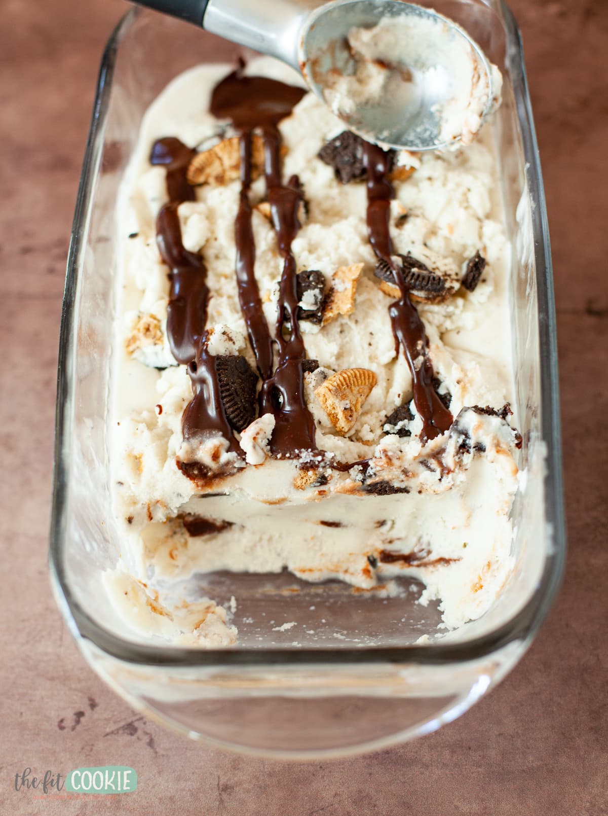 glass loaf pan filled with dairy free s'mores ice cream