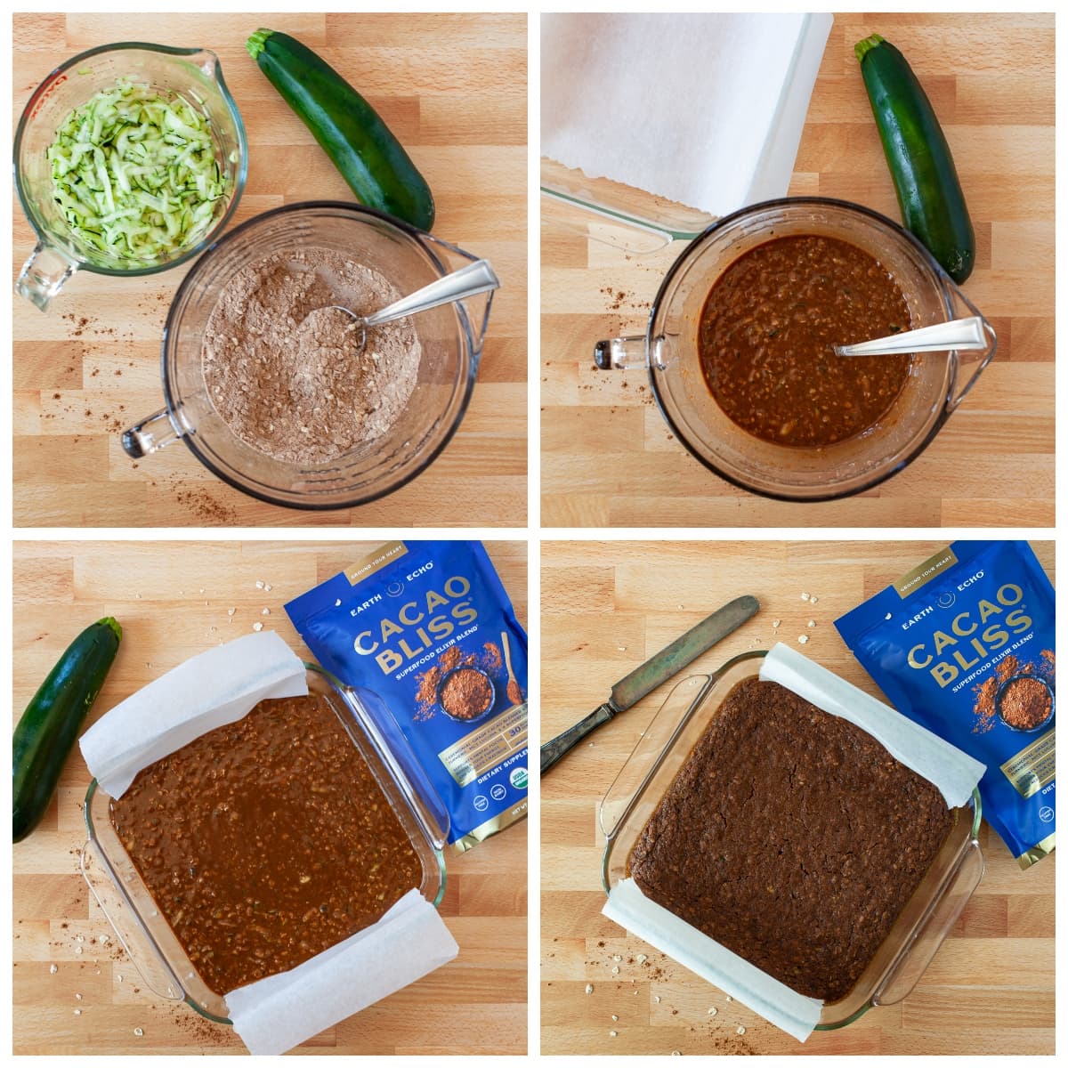 photo collage of steps to make zucchini bars