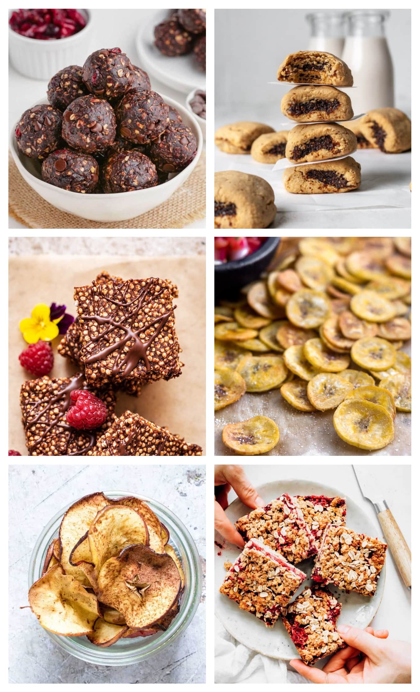 photo collage of various allergy friendly lunchbox snacks