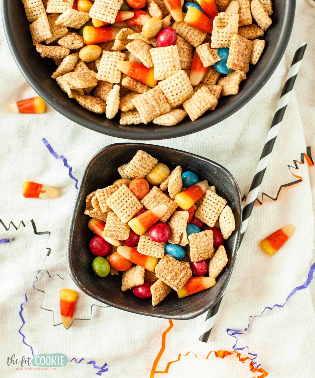 overhead photo of candy corn snack mix 