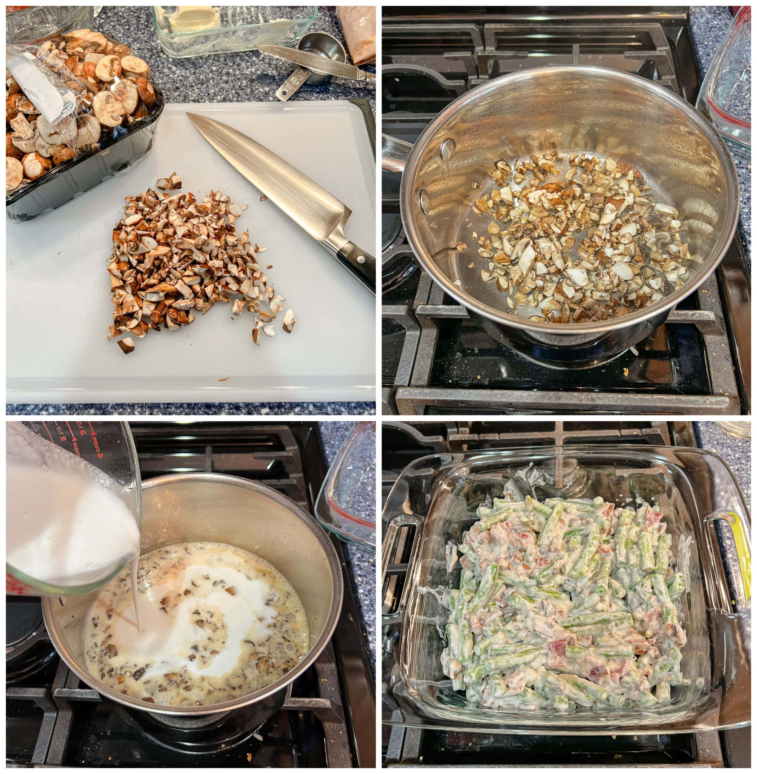 photo collage showing steps to make dairy free condensed mushroom soup 