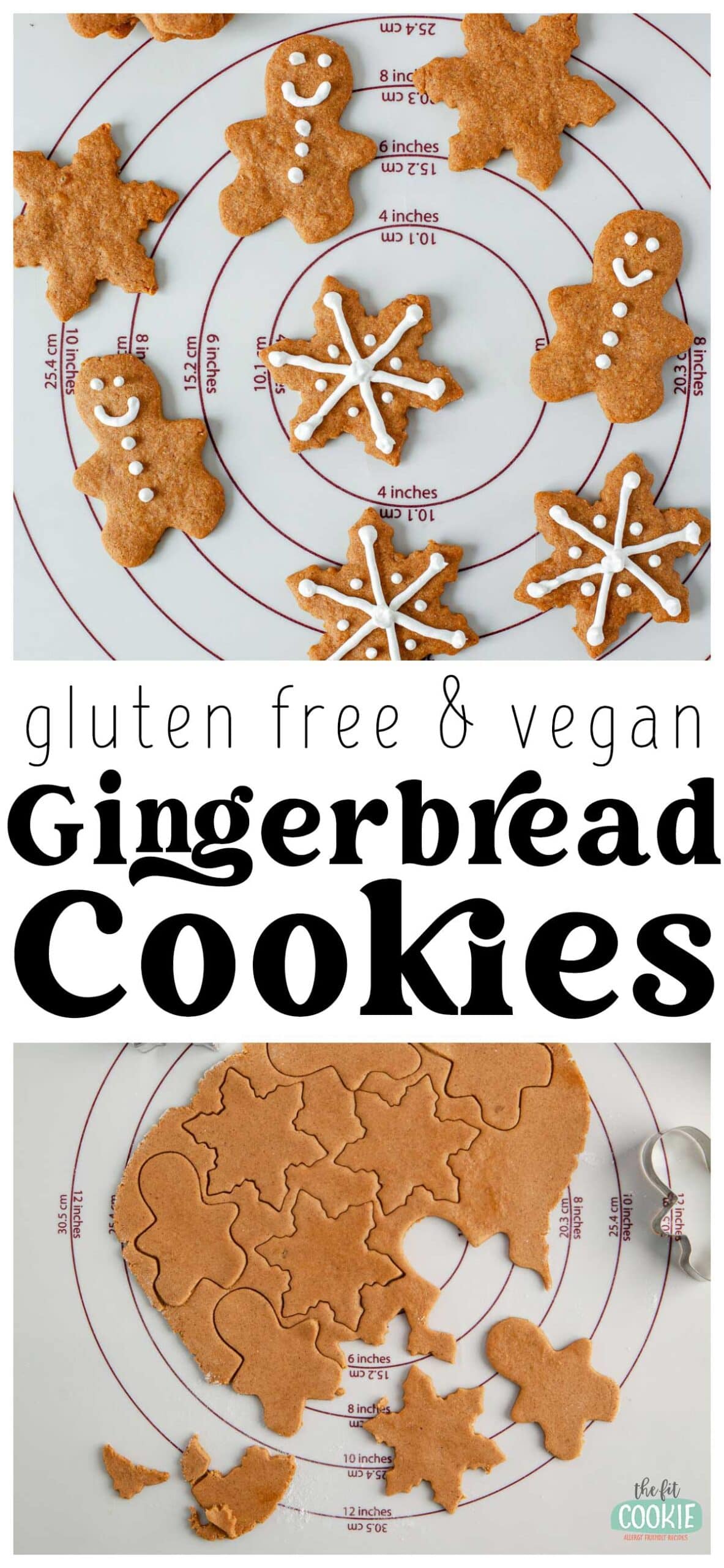 photo collage of gluten free gingerbread cookie photos and text