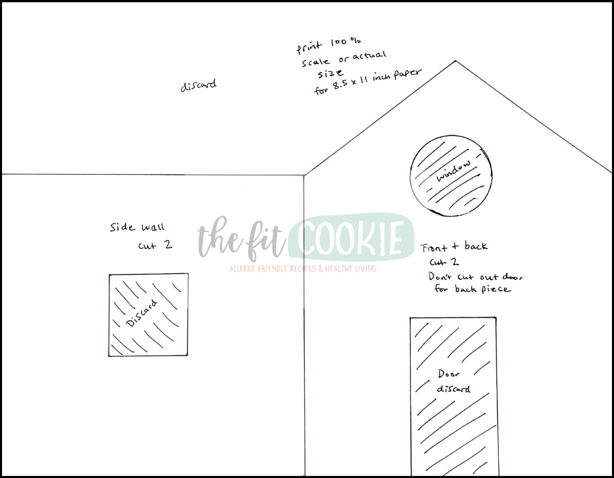 view of printable template for gingerbread house pieces 