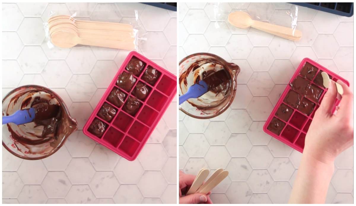 photo showing steps to make hot chocolate spoons