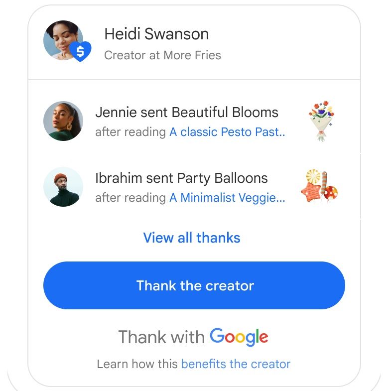 example image of Thank with Google feature