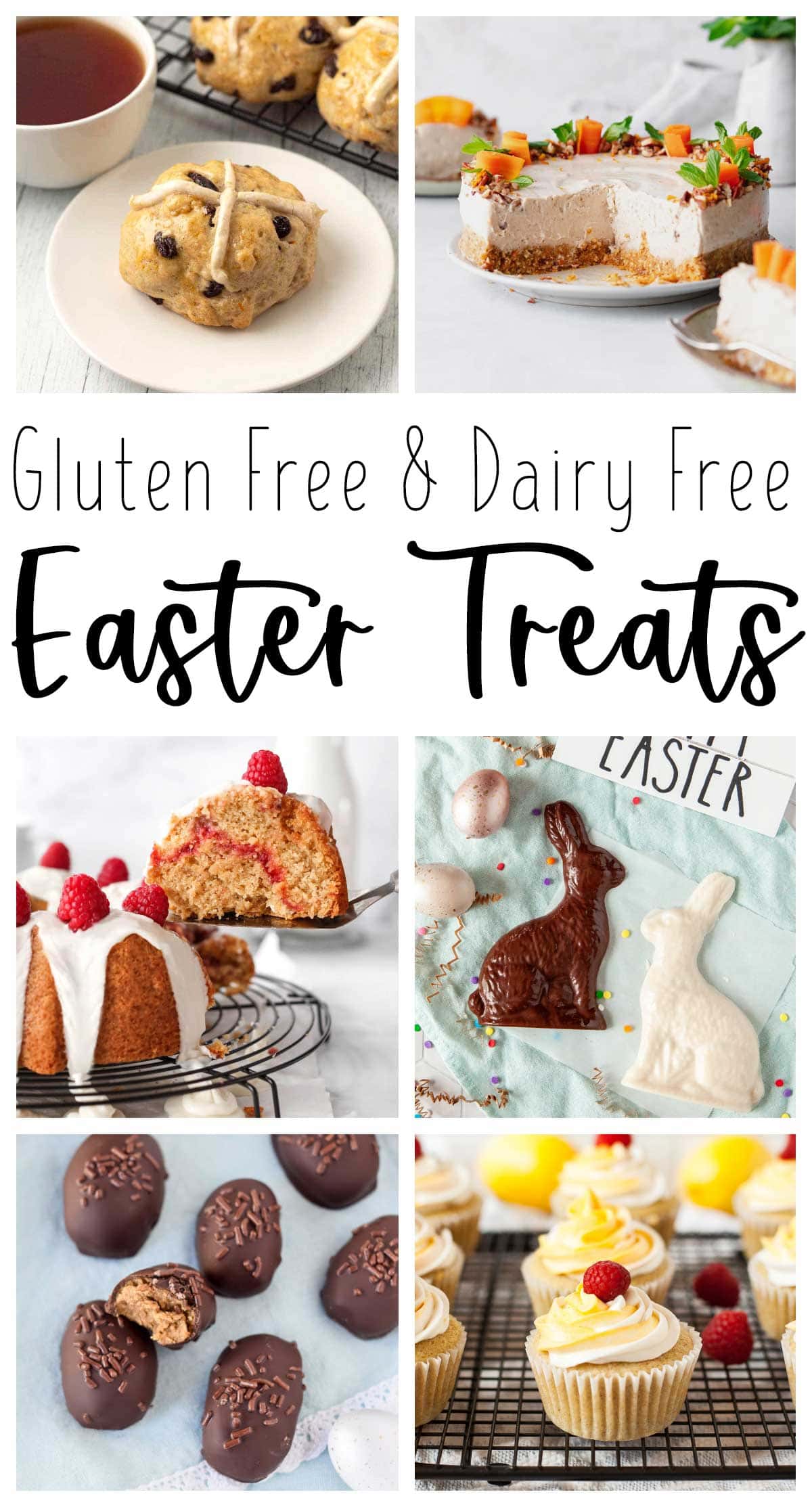 photo collage of various gluten free easter recipes with text overlay.