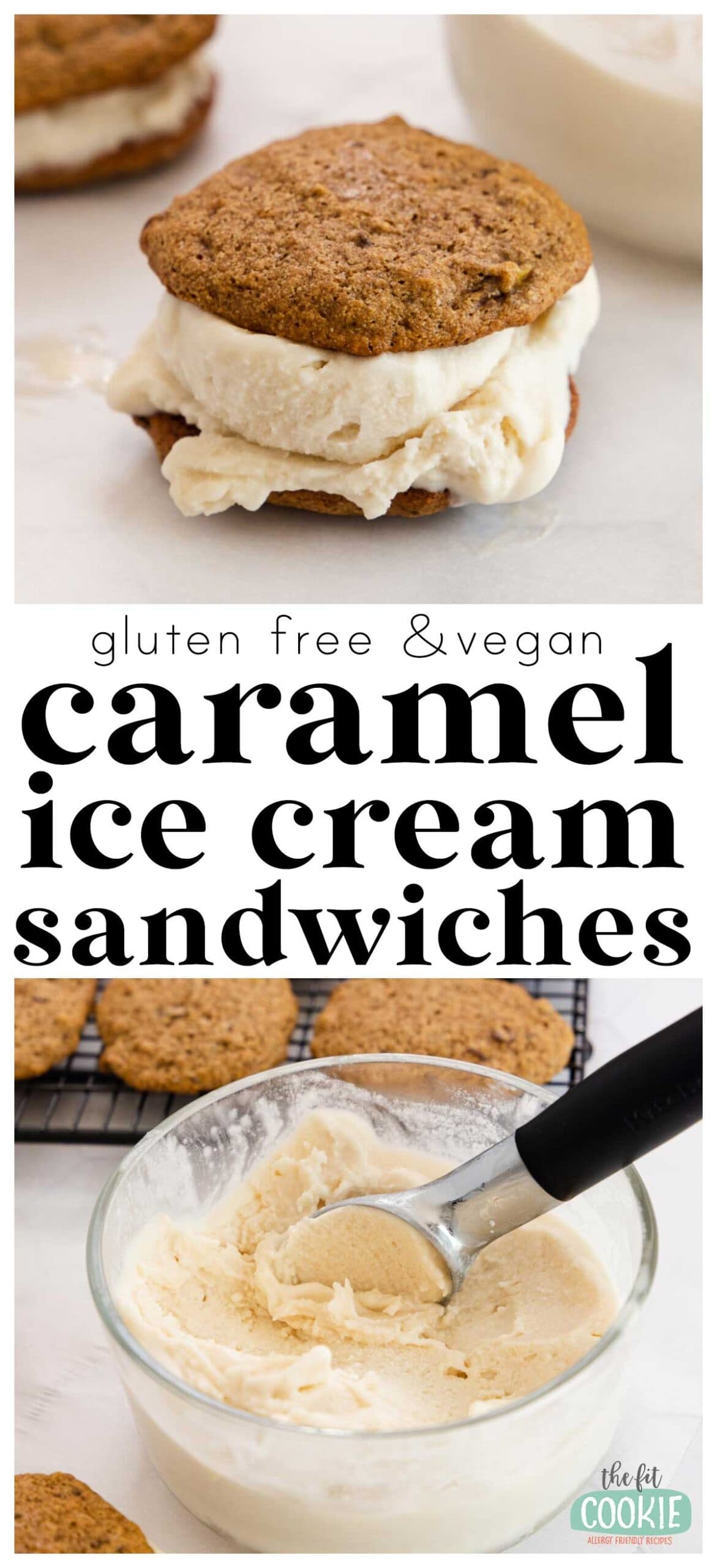 photo collage showing dairy free and gluten free ice cream sandwiches. 