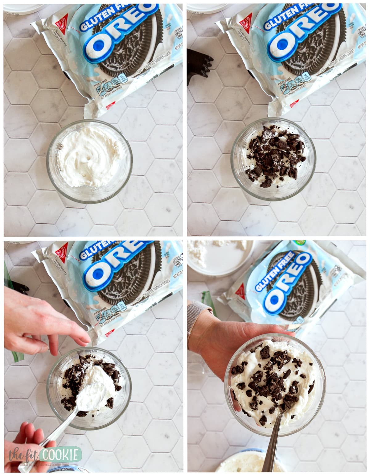photo collage of gluten free and dairy free Oreo fluff.