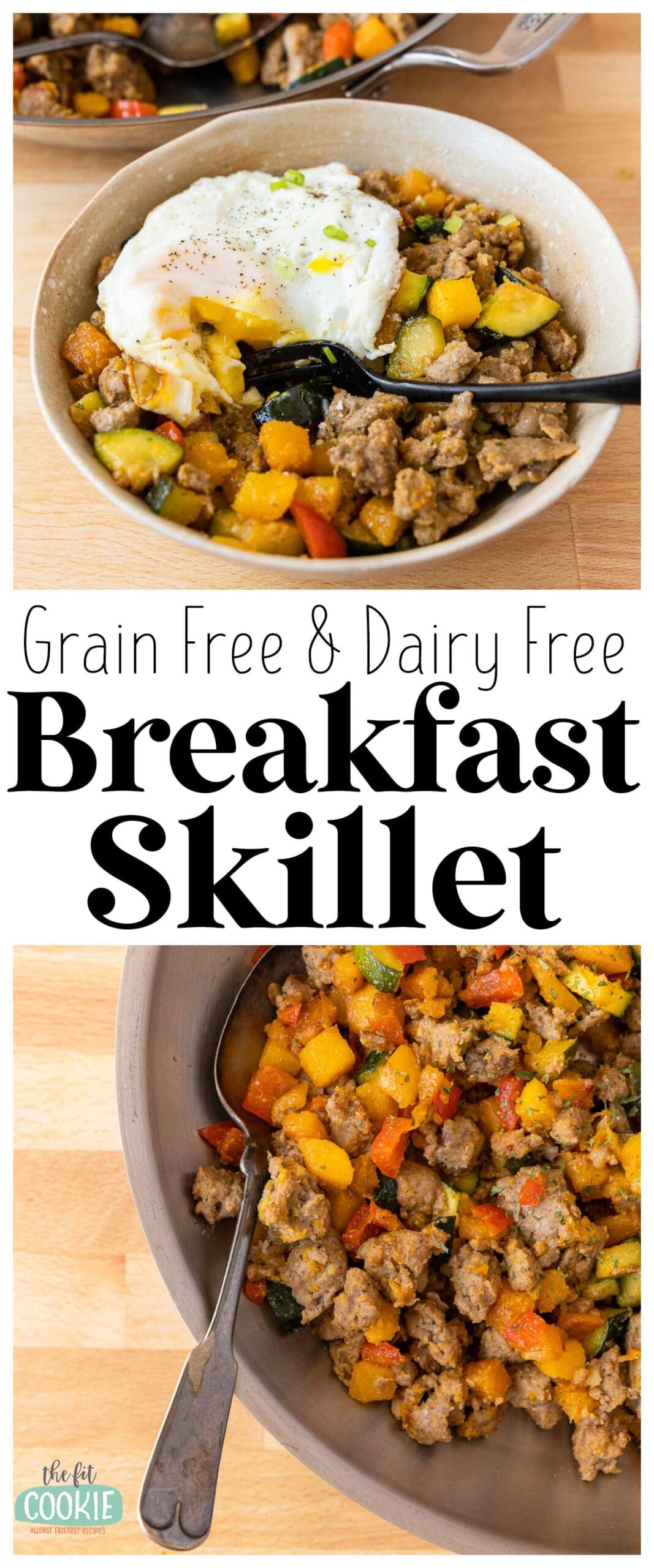 photo collage of 2 images showing different views of breakfast hash recipe. 