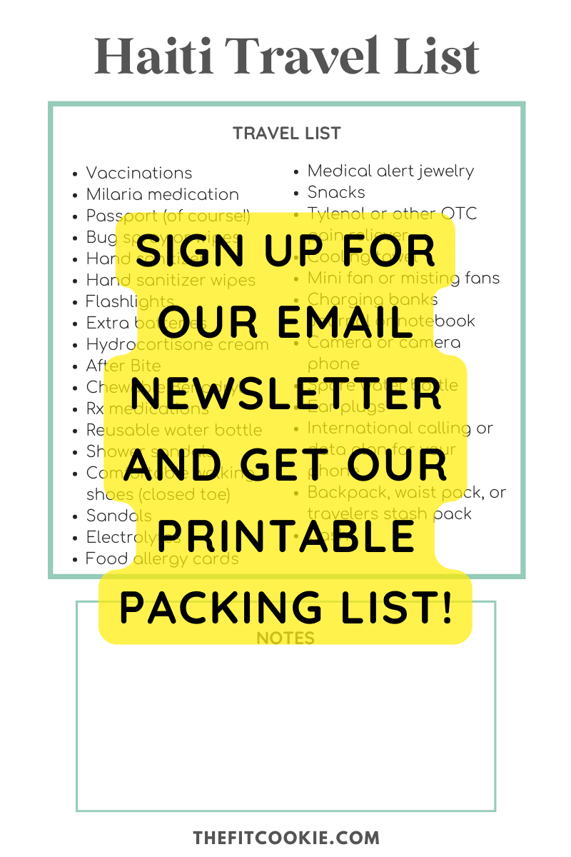 image of printable travel packing list for Haiti with text overlay. 
