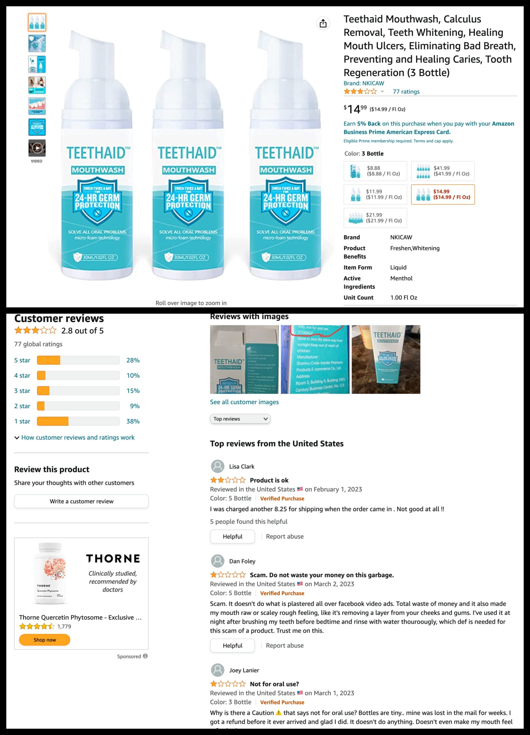 screenshot of toothaid product on amazon.