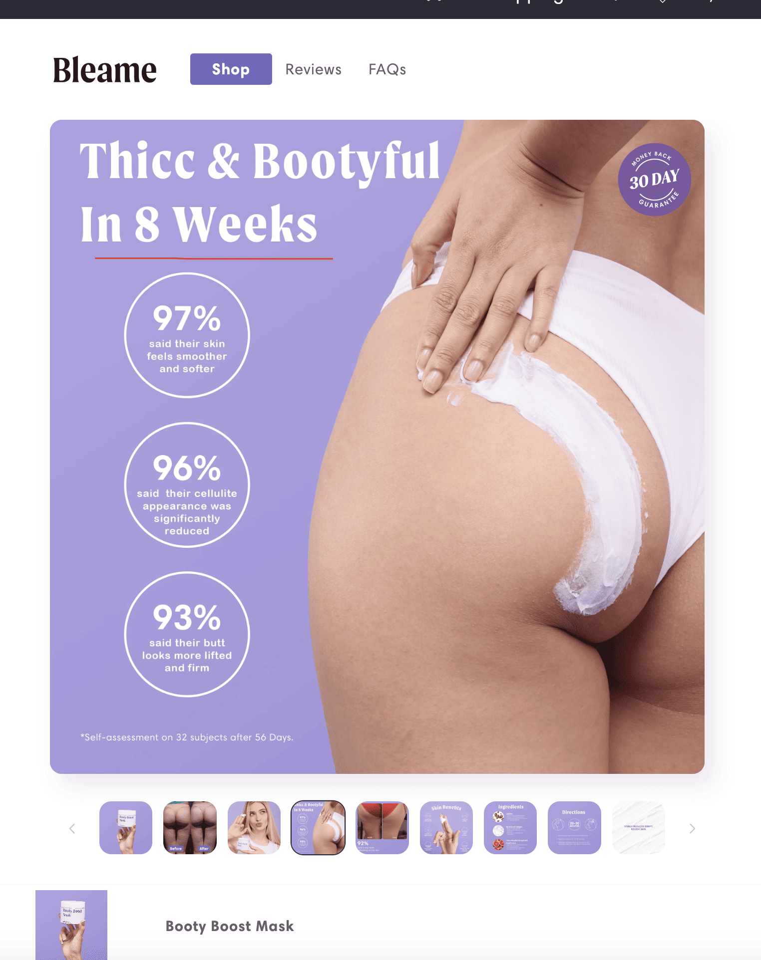screenshot showing booty mask results in 8 weeks.