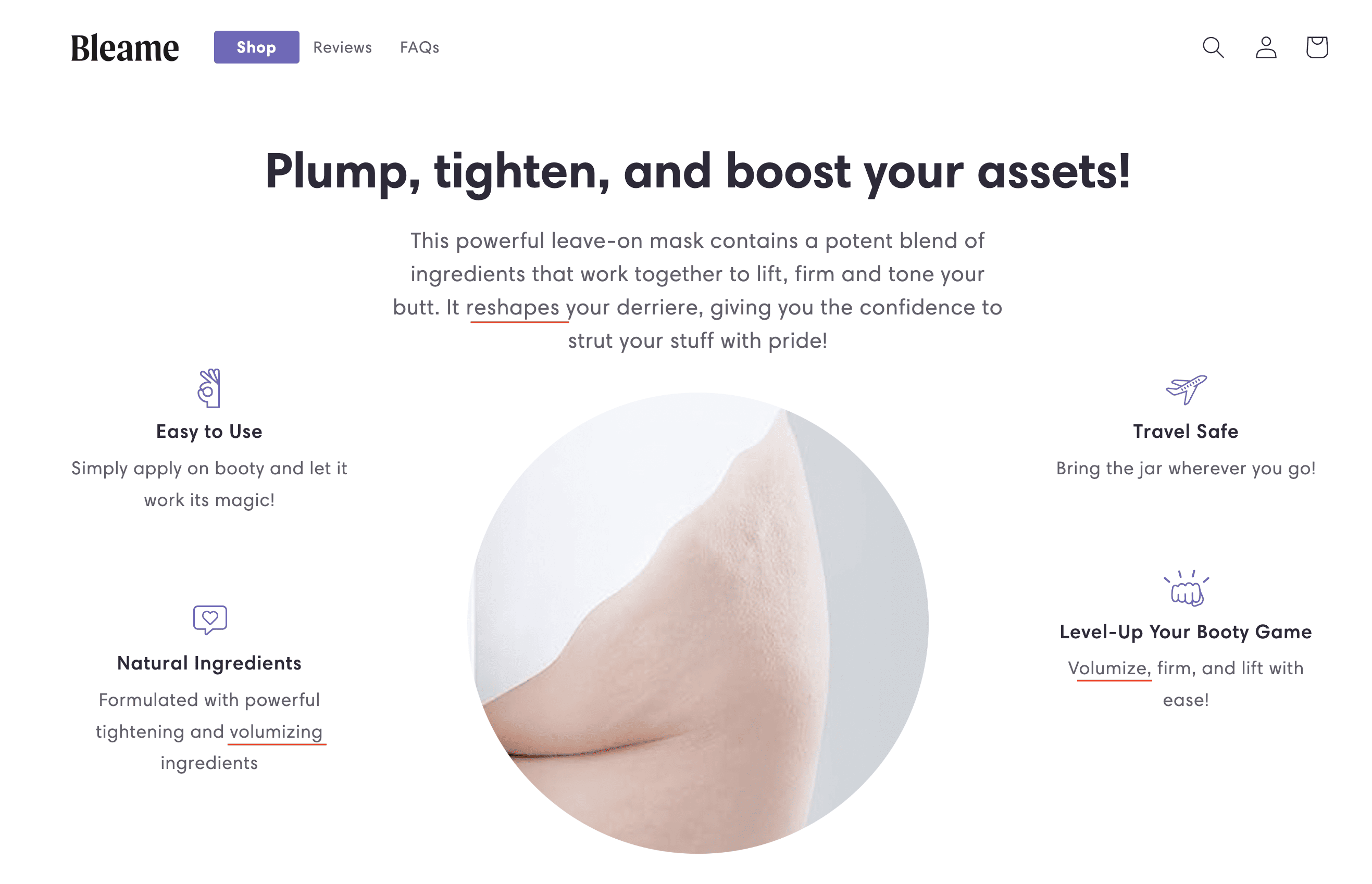 bleame booty mask claims on their product page. 