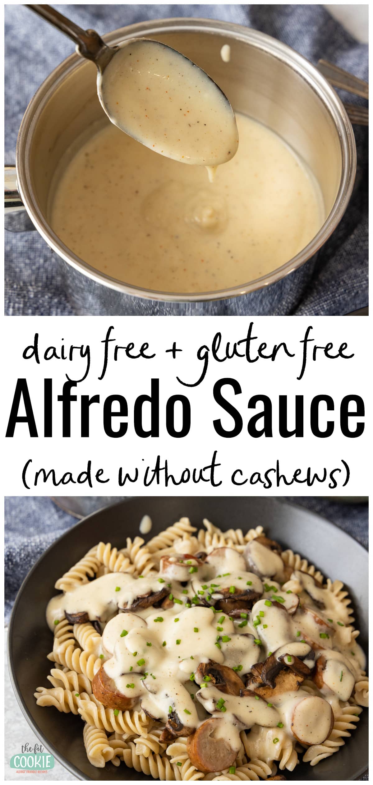 photo collage showing photos of dairy free alfredo made without cashews. 