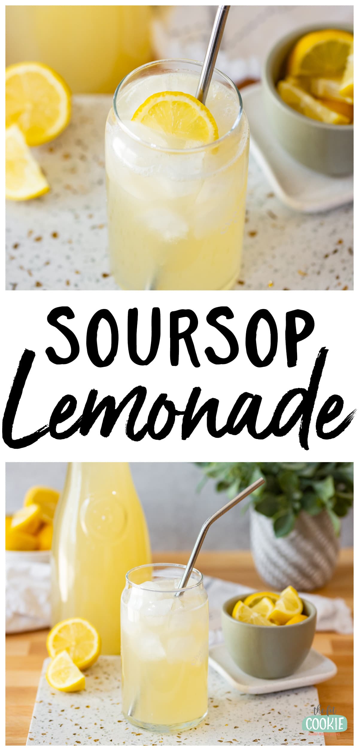 photo collage showing lemonade in a glass with a straw. 