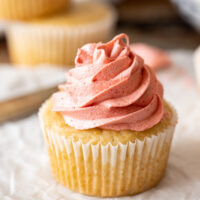 Strawberry cupcakes with strawberry icing and strawberry frosting.