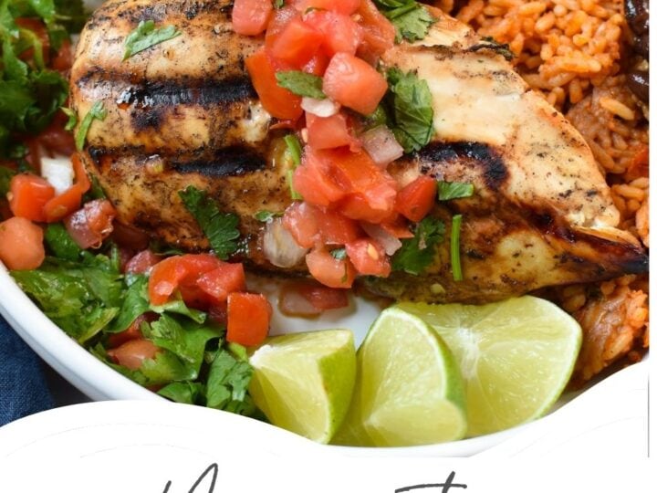 Margarita grilled chicken on a white plate.