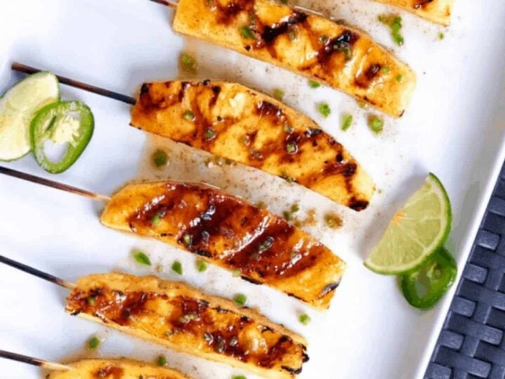 Grilled tofu skewers plated with excellence.