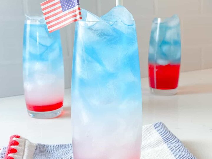 A patriotic drink with an american flag on top.