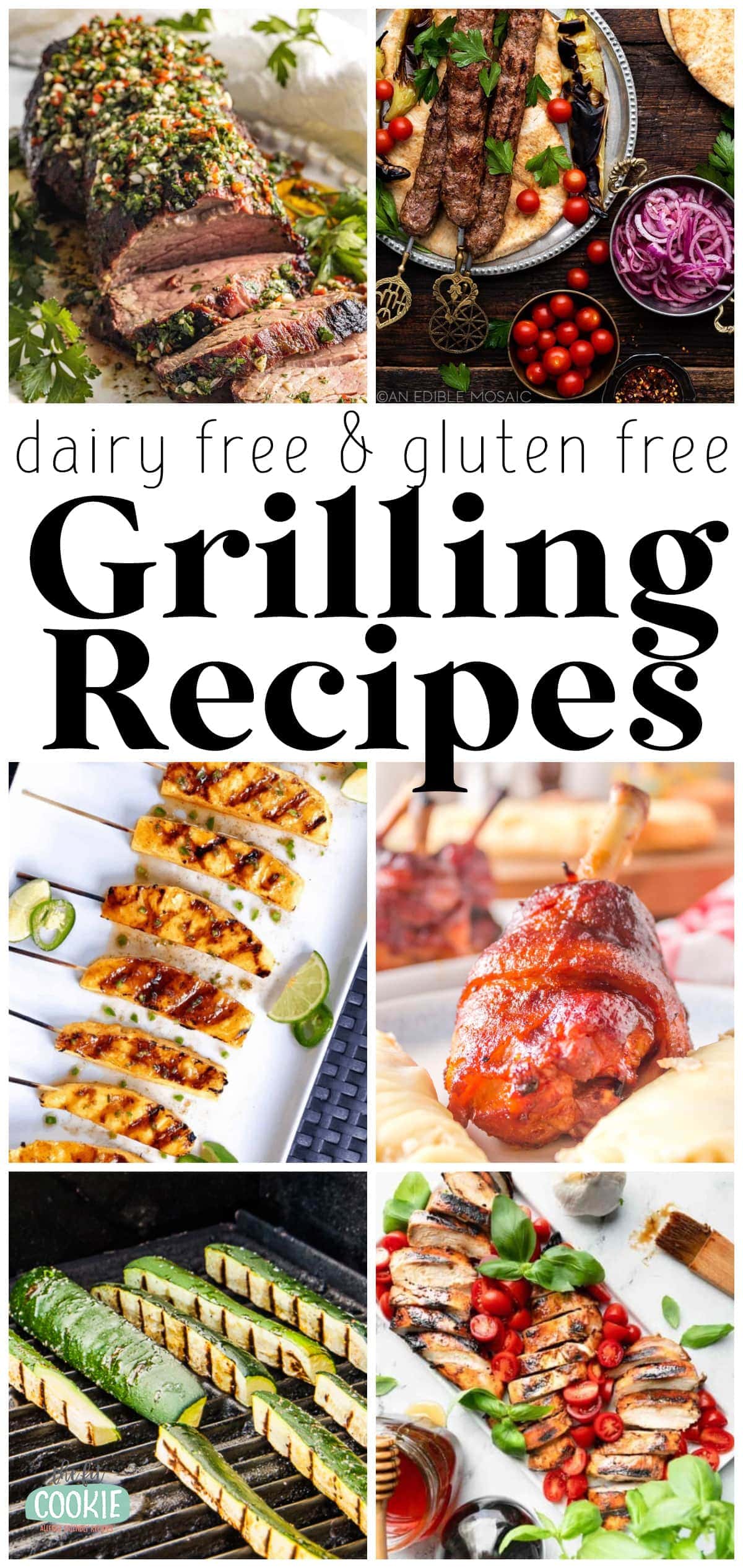 photo collage of different gluten free grilling recipes.