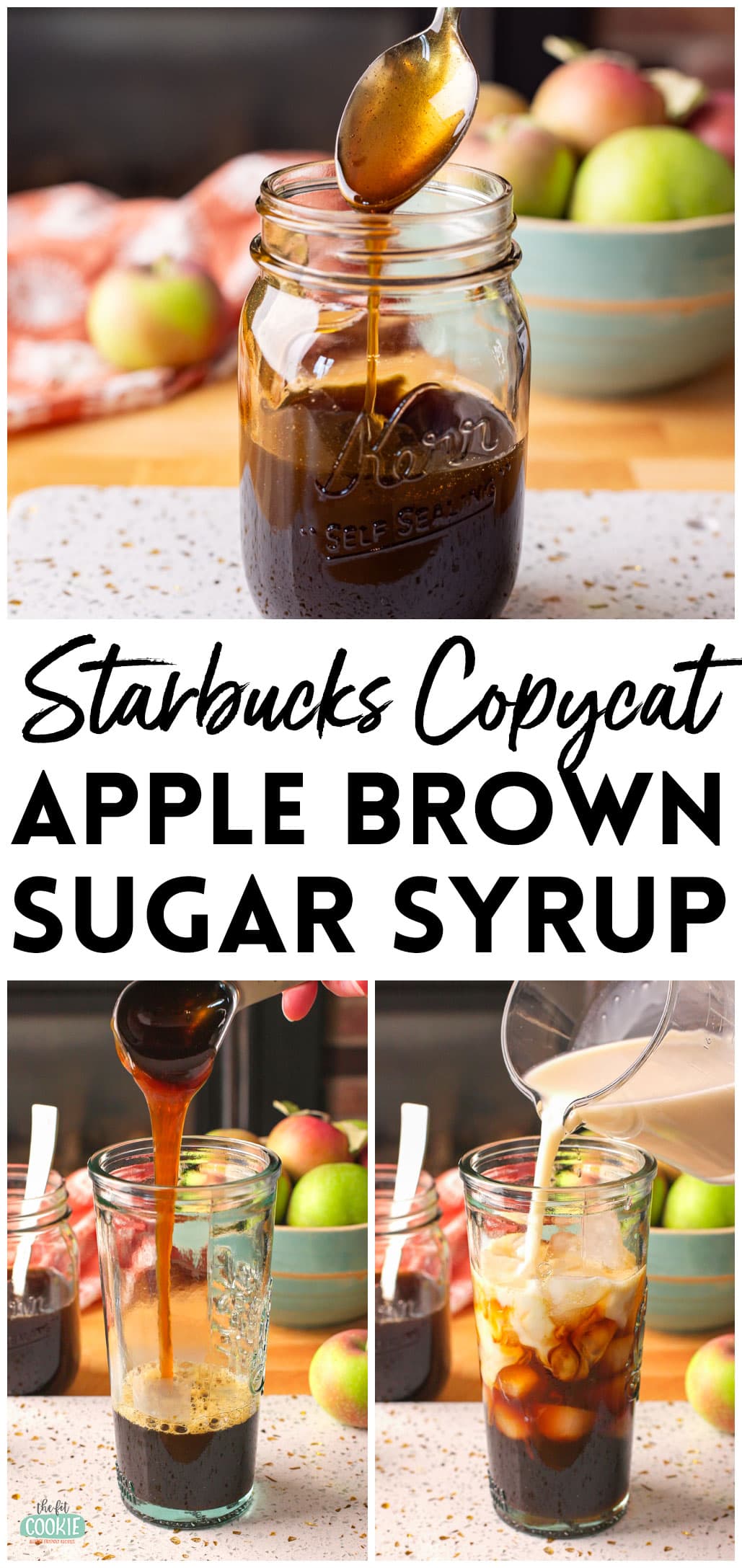 photo collage showing different views of homemade Starbucks copycat brown sugar syrup.