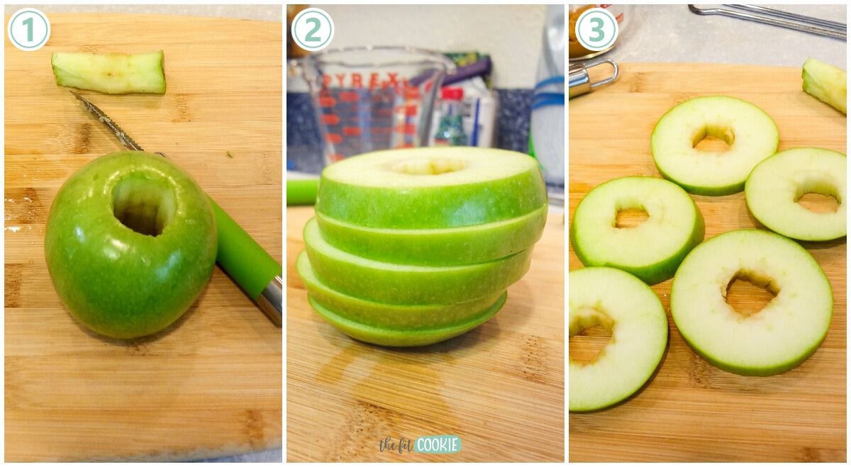 How to cut and slice an apple for Caramel Apple Donuts.