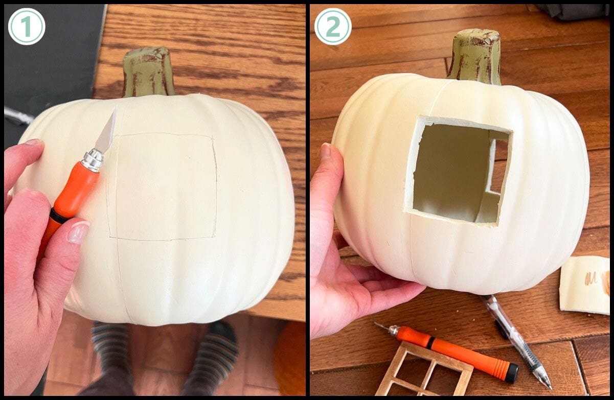 how to add dollhouse windows to a craft pumpkin. 