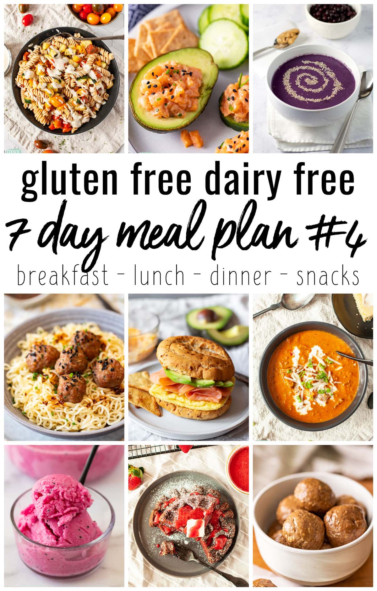photo collage showing recipes that are in our gluten free 7 day meal plan.