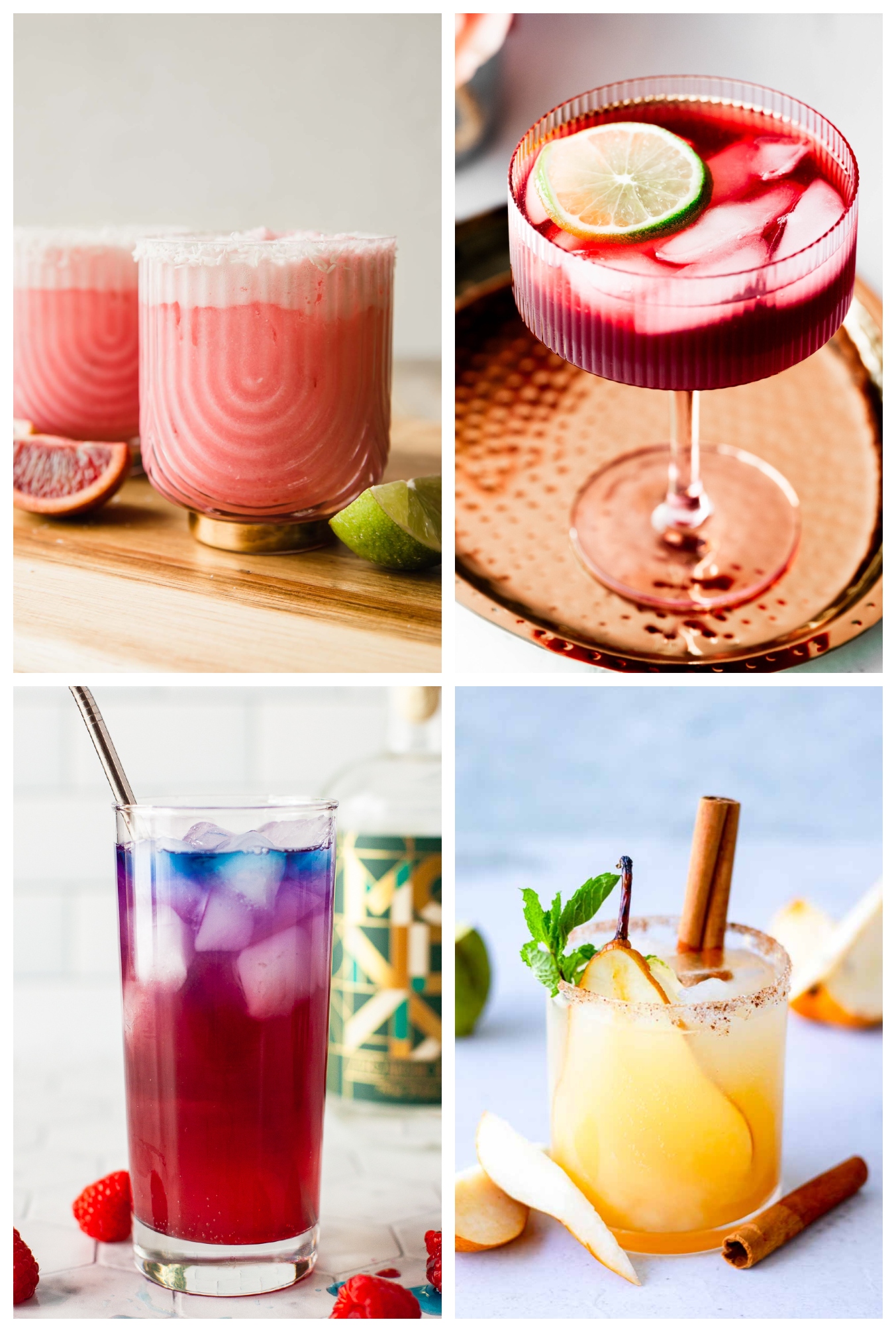A vibrant collage showcasing a variety of brightly colored mocktails in glasses.