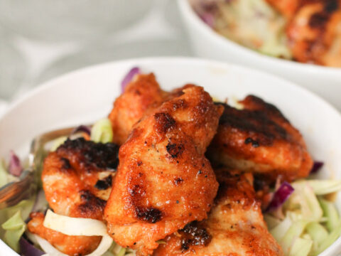 Two bowls of dairy-free food on a low-carb table.