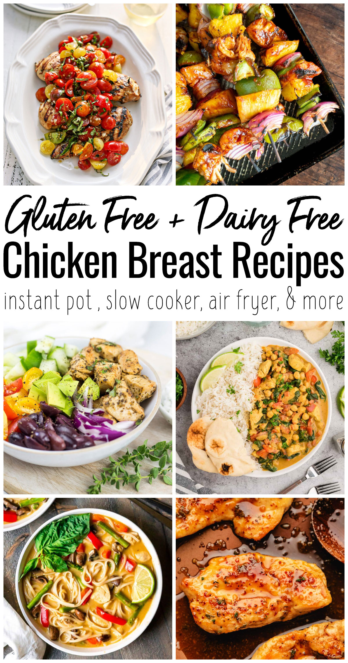 photo collage of different chicken breast recipes with text overlay. 