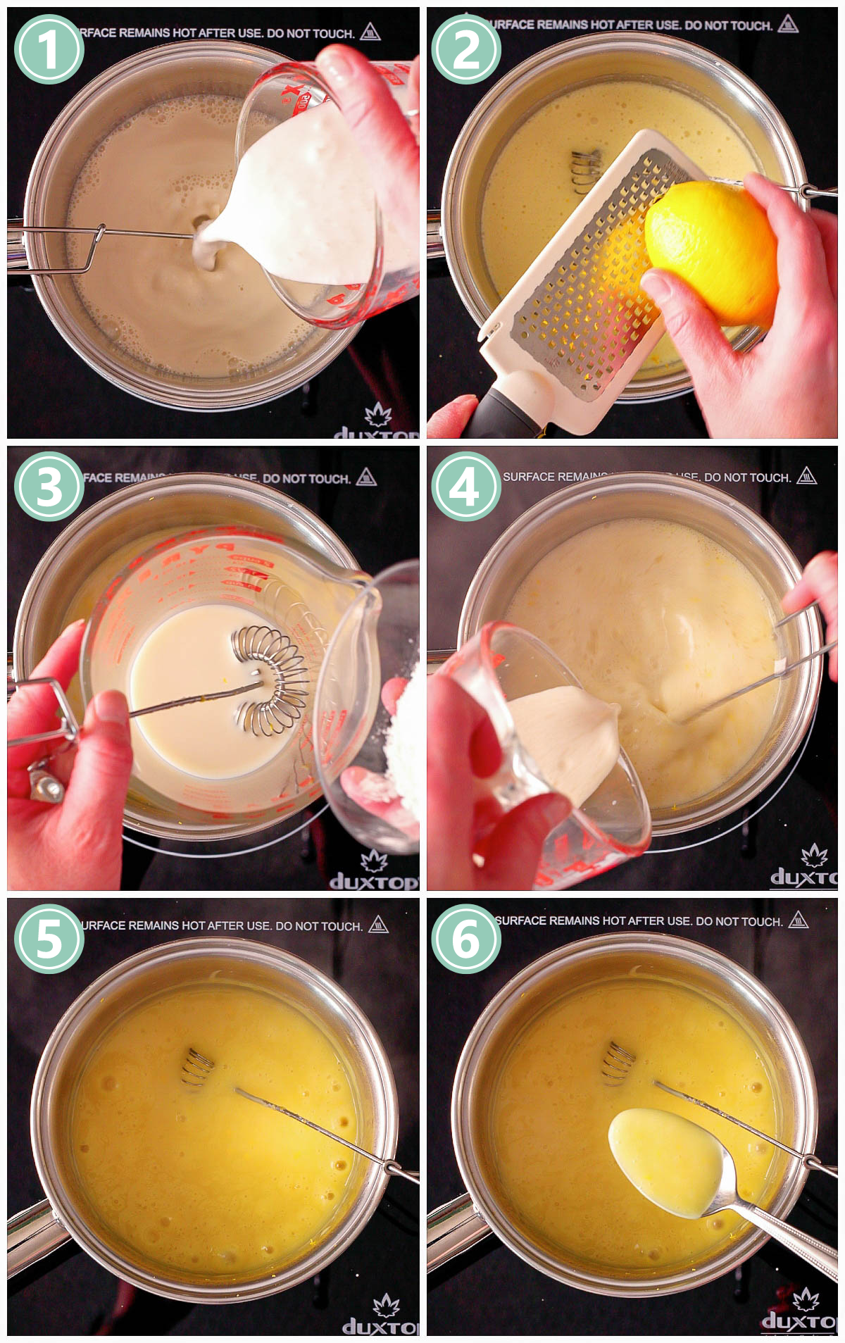 A series of photos showing how to make a vegan lemon pudding to make lemon mousse. 